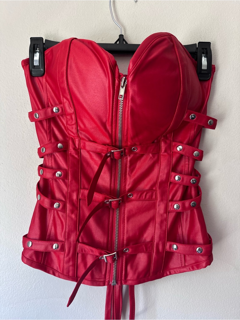 Red Strap Detail Bustier Corset Top - Women Jackets & Coats